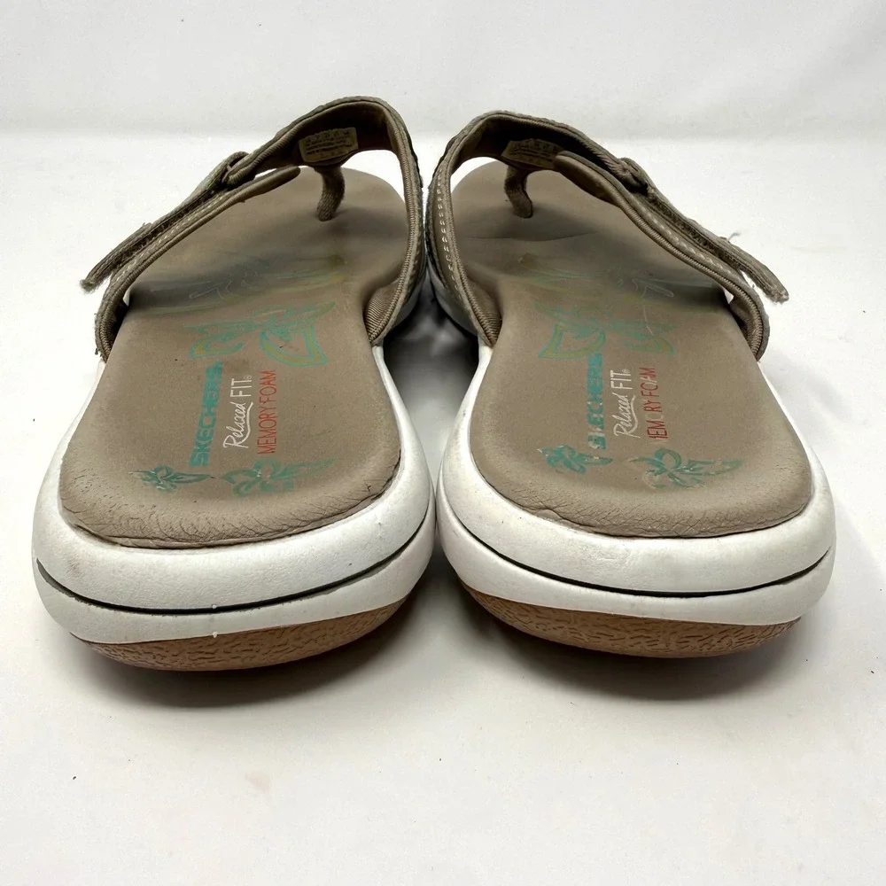 Skechers Bayshore Flip Flop Relaxed Fit Memory Foam Taupe Thong Sandals Women 10